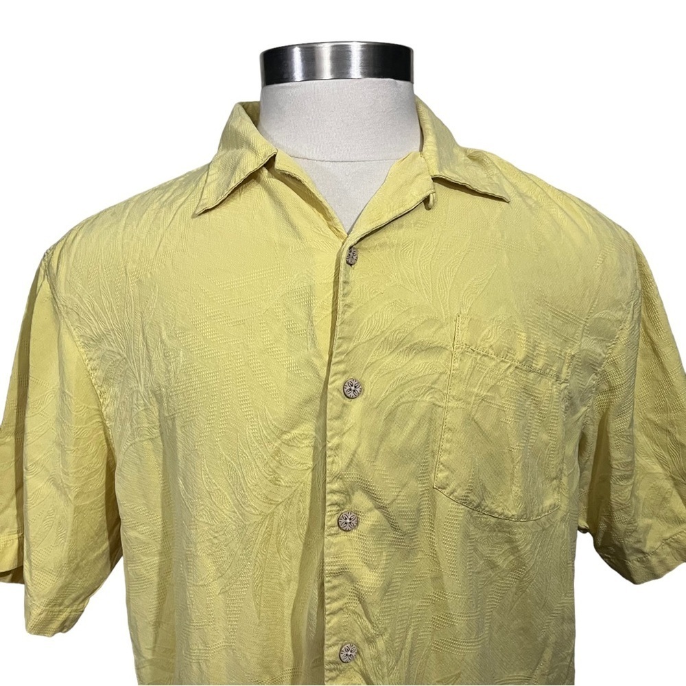 Tommy Bahama Cooley Men Yellow Palm Leaf 100% Silk Button Up Sz L Camp Shirt